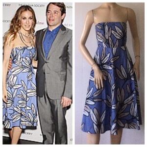 BITTEN BY SARAH JESSICA PARKER cotton Blue Floral Strapless Dress